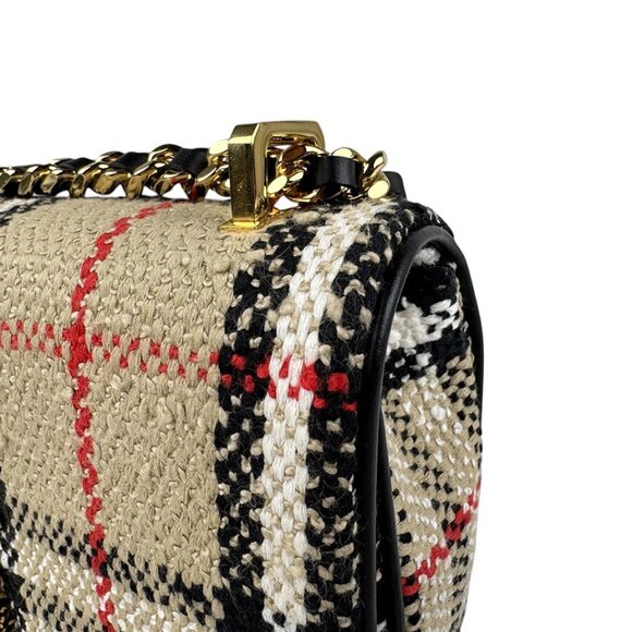 Auth BURBERRY Chain Shoulder Bag Beige/Black/Gold Canvas/Metal - z4021 - Picture 7 of 12